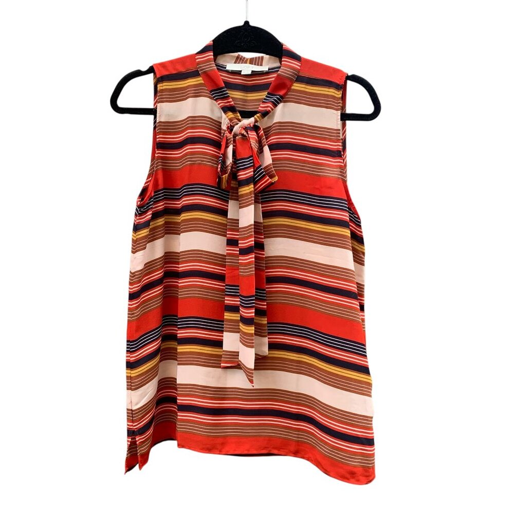 Ann Taylor LOFT Striped Sleeveless Bow Tie Blouse Womens Size Medium Petite